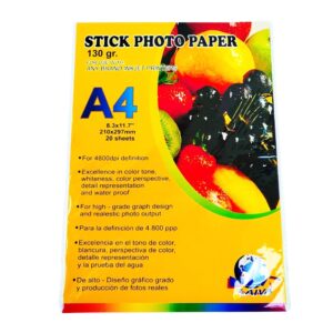 Papel Fotográfico Adhesivo 130g A4 - Paquete de 20 Hojas