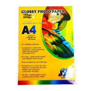 Papel Fotográfico Brillante 180g A4 - Paquete de 20 Hojas