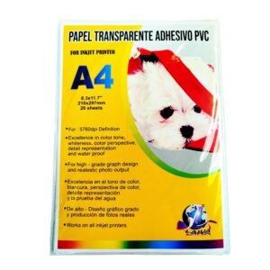 Papel Transparente Adhesivo para Impresoras de Inyección A4 - Paquete de 20 Hojas